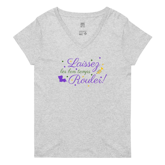 Laissez les bon temps Rouler Women's V-Neck (short sleeve/dark logo)